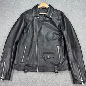 Barneys Originals Leather Jacket Women's Large Black Asymmetrical Zip Motorcycle
